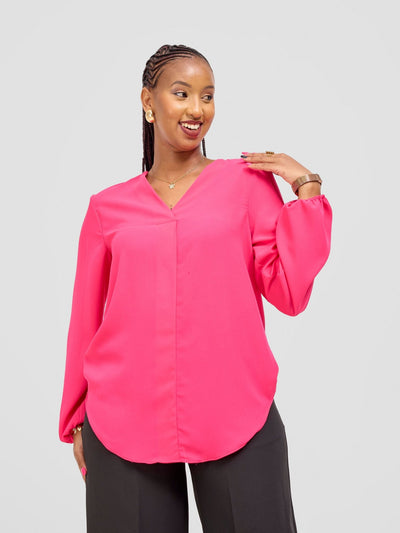 Vivo Dua Long Bishop Sleeve Top - Hot Pink - Shopzetu