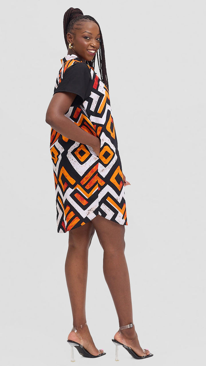 AGAMU Amari Shirt Dress - Black / Orange Print