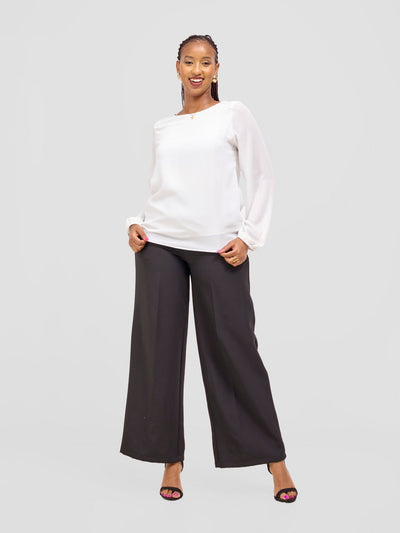 Vivo Basic Chiffon Bishop Sleeve Top (Double Layered) - White - Shopzetu