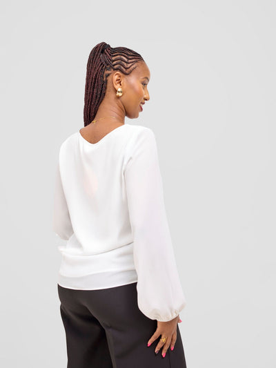 Vivo Basic Chiffon Bishop Sleeve Top (Double Layered) - White - Shopzetu