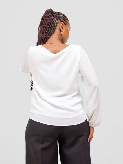 Vivo Basic Chiffon Bishop Sleeve Top (Double Layered) - White - Shopzetu