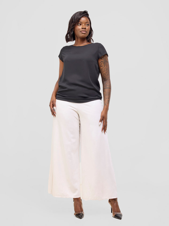 Vivo Basic Chiffon Cap Sleeve Top (Double Layered) - Black