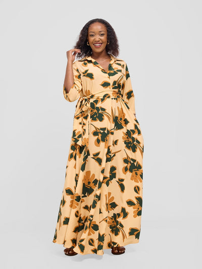 Vivo Yumi Maxi Shirt Dress - Cream / Hunters Lena Print - Shopzetu