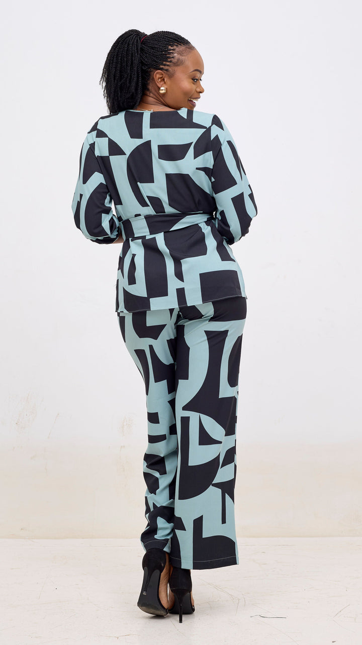 Vivo Kani Bishop Sleeve Top - Mint  / Black Dashen Print