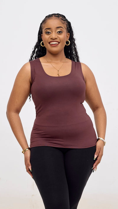 Vivo Basic Val Tank Top - Chocolate Brown - Shopzetu