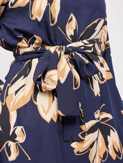 Vivo Basic Ayo Bishop Sleeve Dress - Black / Brown Print - Shopzetu