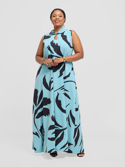 Vivo Asha Sleeveless Maxi Dress - Mint / Black Robe Print - Shopzetu