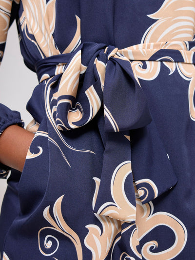 Vivo Basic Ayo Bishop Sleeve Dress - Navy / White Print - Shopzetu