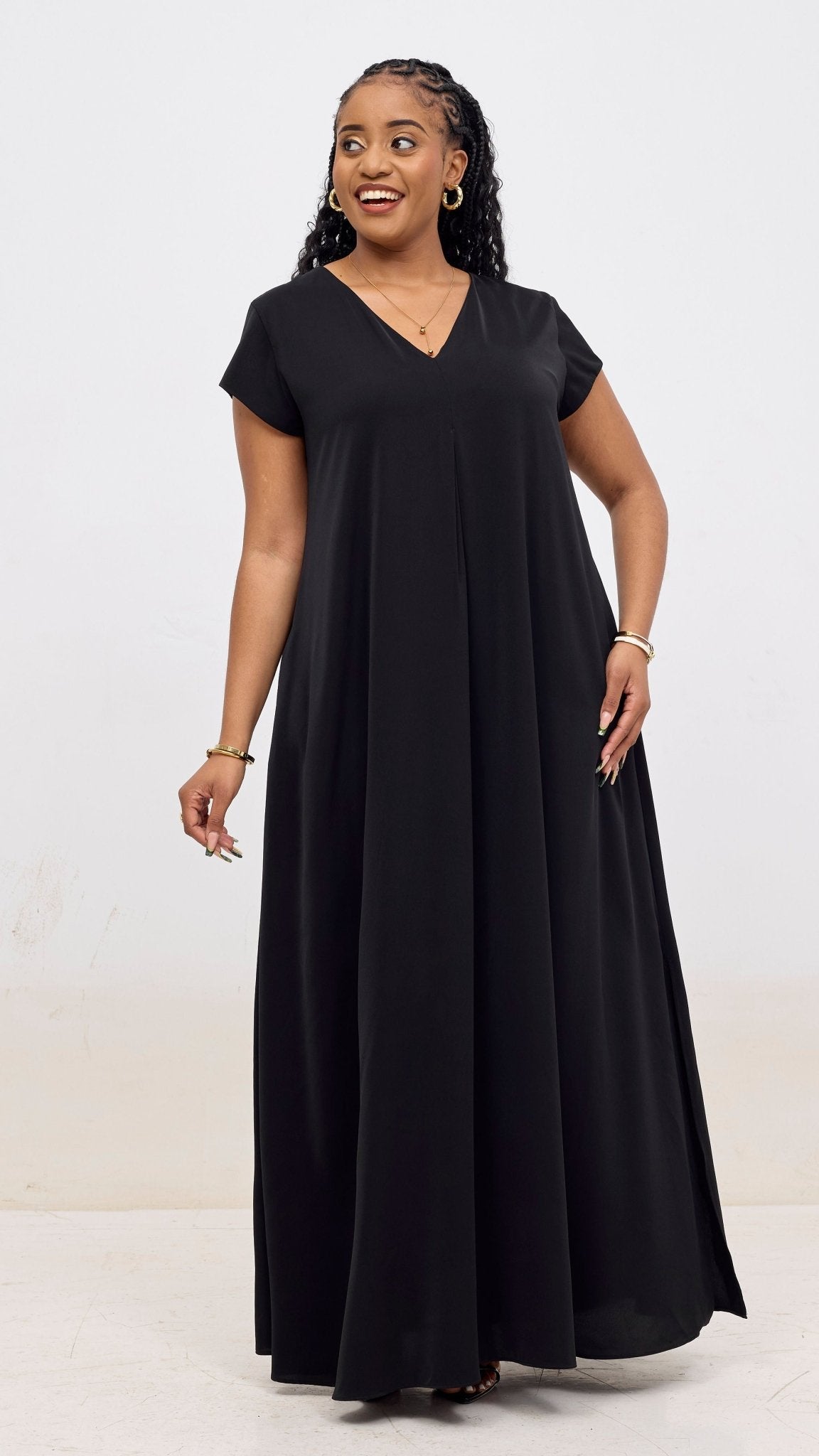 Vivo Kani Cap Sleeve Maxi Dress - Black - Shopzetu