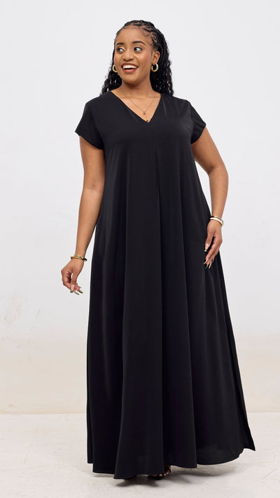 Vivo Kani Cap Sleeve Maxi Dress - Black - Shopzetu