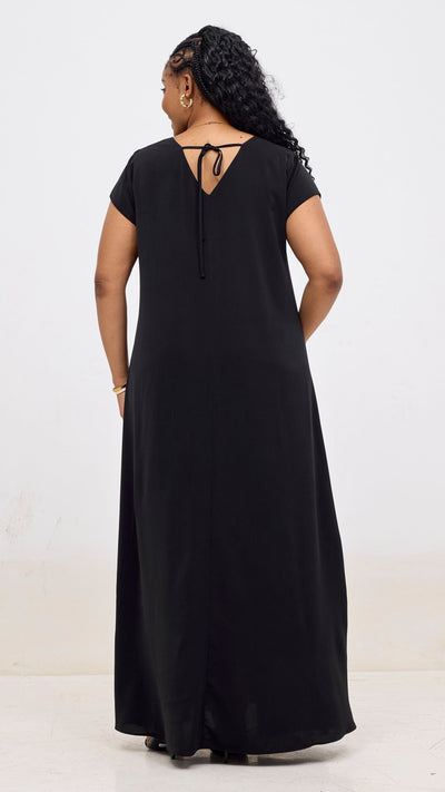 Vivo Kani Cap Sleeve Maxi Dress - Black - Shopzetu