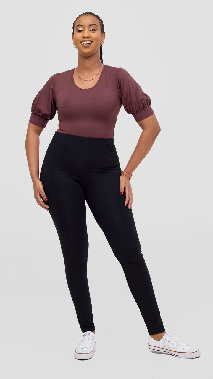 Vivo Tana Puff Sleeve Bodysuit In Jersey - Chocolate Brown