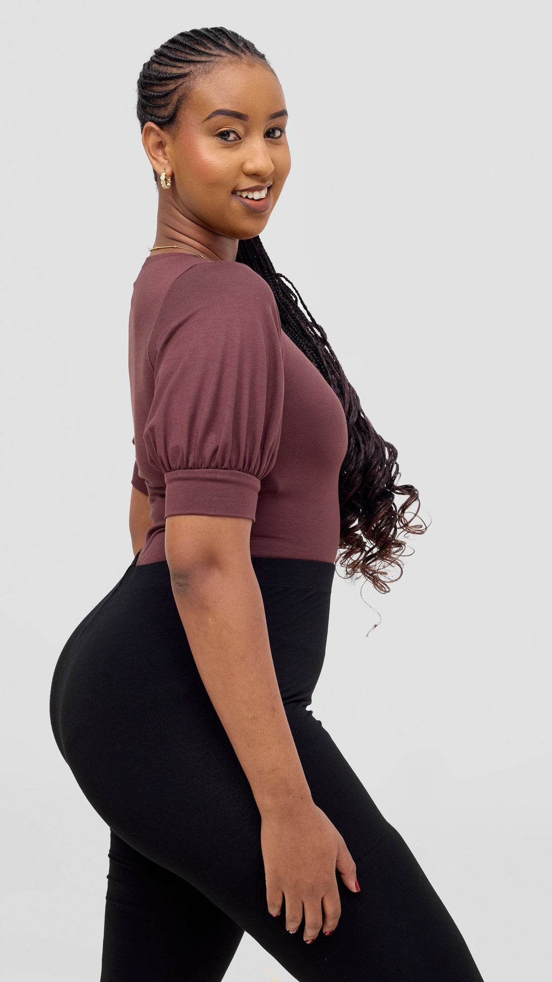 Vivo Tana Puff Sleeve Bodysuit In Jersey - Chocolate Brown