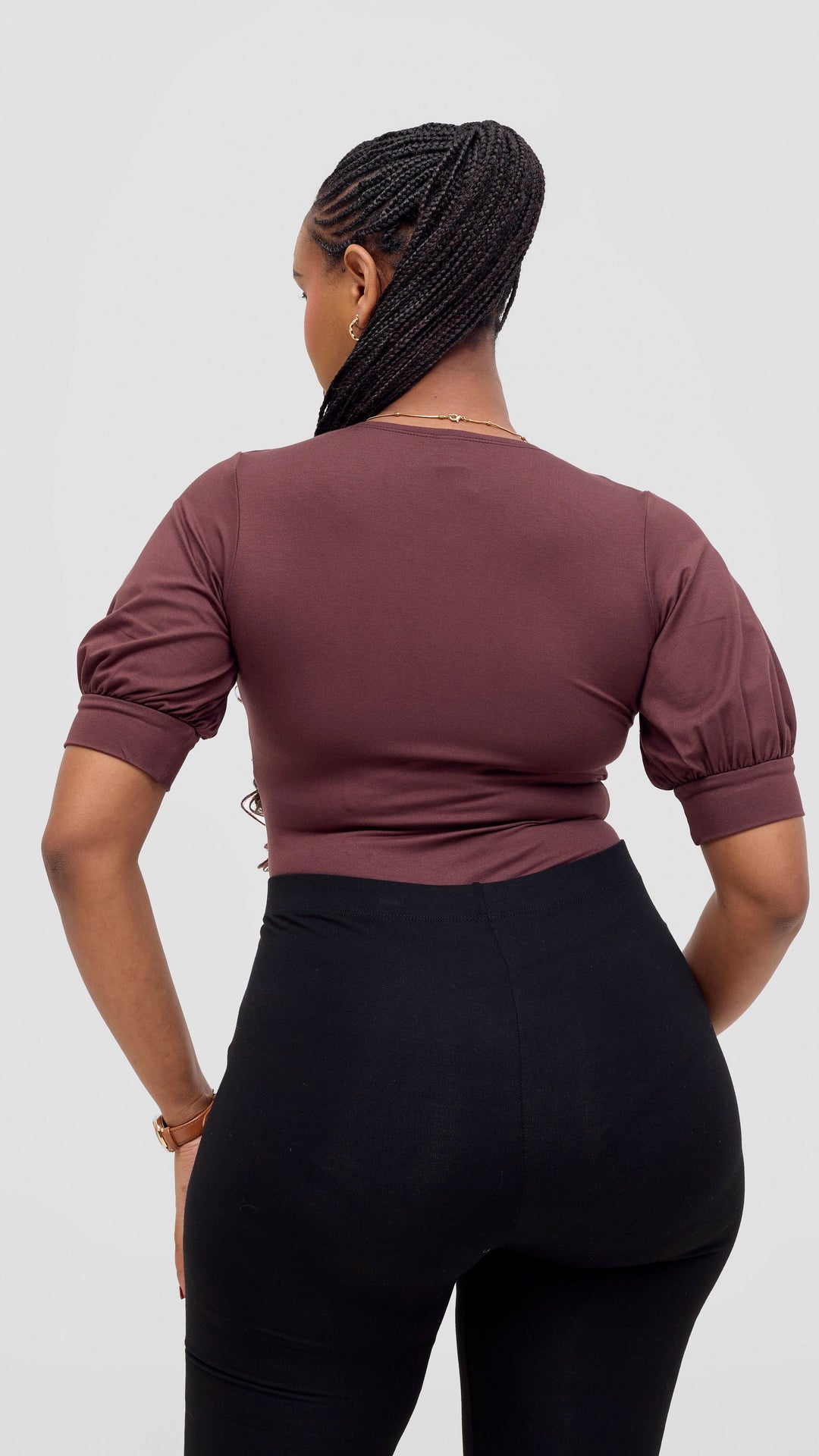 Vivo Tana Puff Sleeve Bodysuit In Jersey - Chocolate Brown