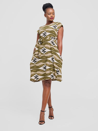 Vivo Basic Cap Sleeve Knee Length Tent Dress - Hunters / Grey Print - Shopzetu