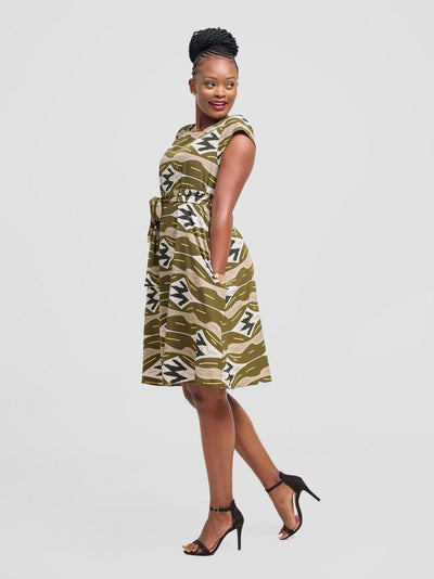 Vivo Basic Cap Sleeve Knee Length Tent Dress - Hunters / Grey Print - Shopzetu