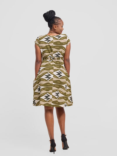 Vivo Basic Cap Sleeve Knee Length Tent Dress - Hunters / Grey Print - Shopzetu