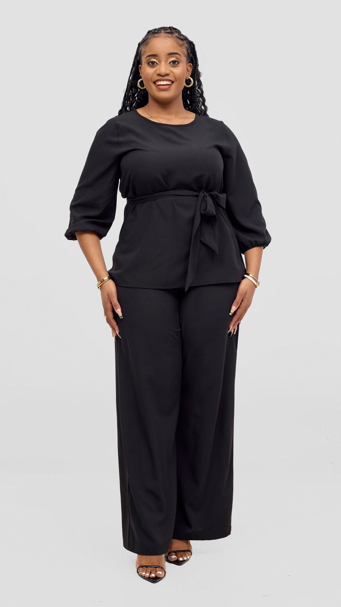 Vivo Kani Wide Leg Pants - Black - Shopzetu