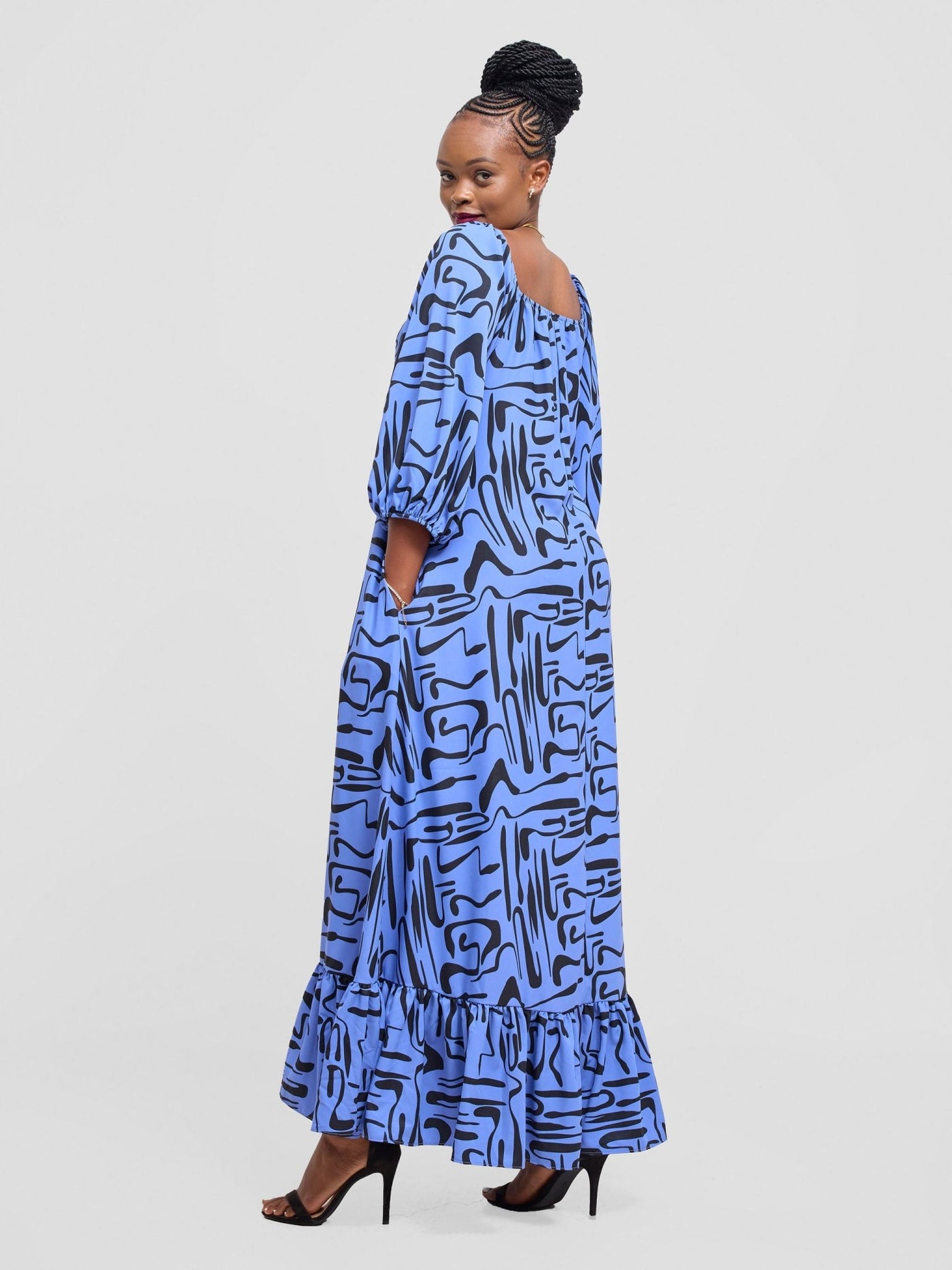 Vivo Serwa Square Neck Maxi Dress - Blue / Black Sera Print - Shopzetu