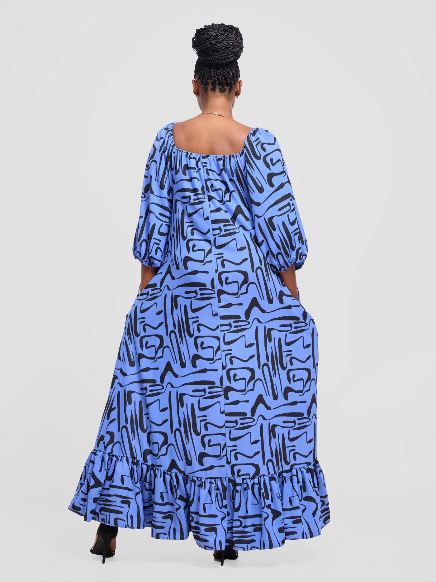 Vivo Serwa Square Neck Maxi Dress - Blue / Black Sera Print - Shopzetu