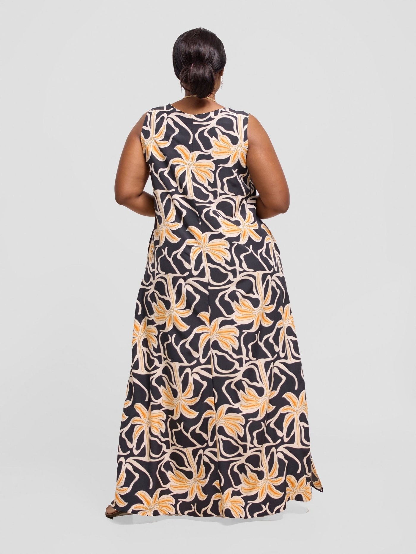 Vivo Ava Front Pleat Maxi Dress - Orange / Black Ala Print - Shopzetu