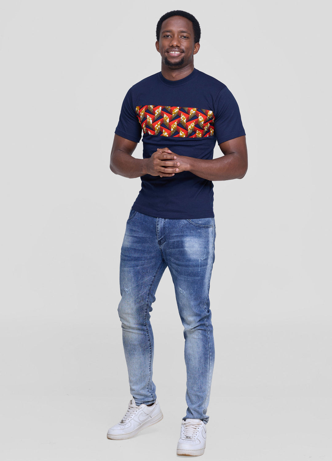 Zahari Signature Kitenge Stripe T-shirt – Navy Blue