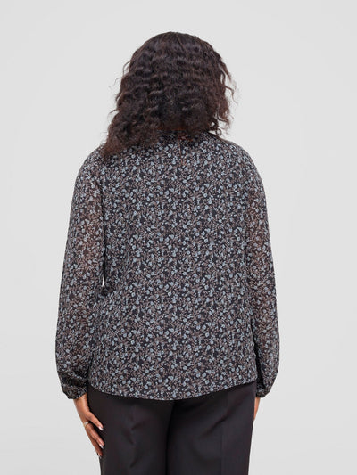 Vivo Basic Long Sleeved Bishop Top - Navy / Brown Lowa Print - Shopzetu