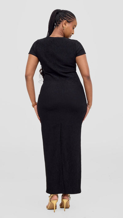 Vivo Kaisa Short Sleeve Maxi Bodycon - Black - Shopzetu