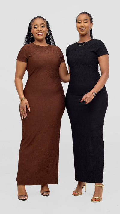 Vivo Kaisa Short Sleeve Maxi Bodycon - Black - Shopzetu