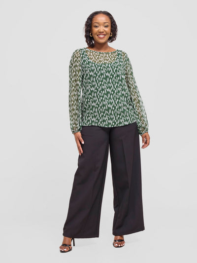 Vivo Basic Long Sleeved Bishop Top - Green / White Ifi Print - Shopzetu