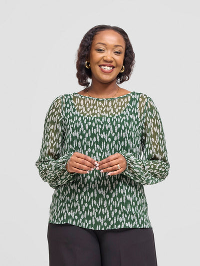 Vivo Basic Long Sleeved Bishop Top - Green / White Ifi Print - Shopzetu