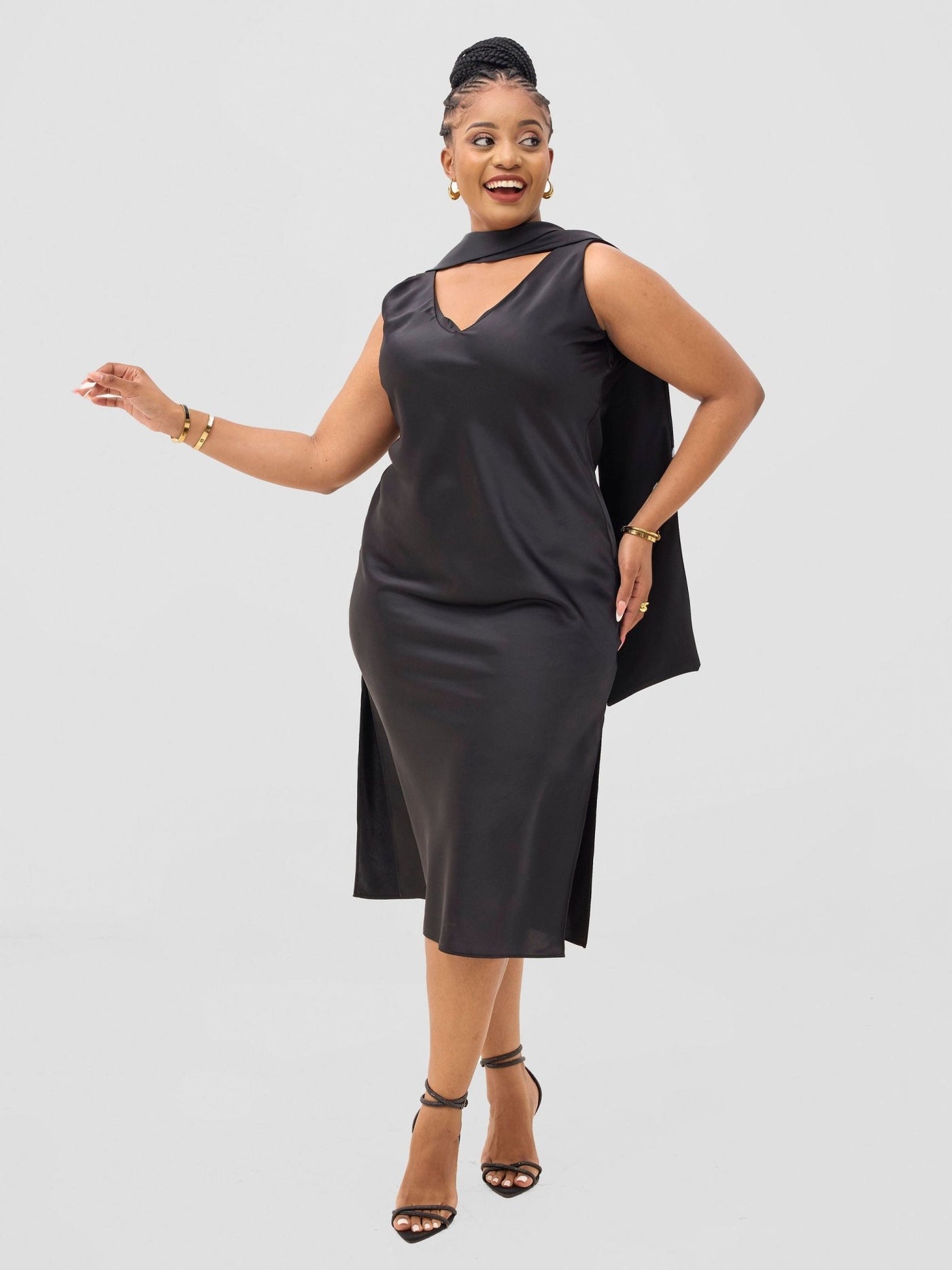 Vivo Yene V Neck Slip Dress - Black - Shopzetu