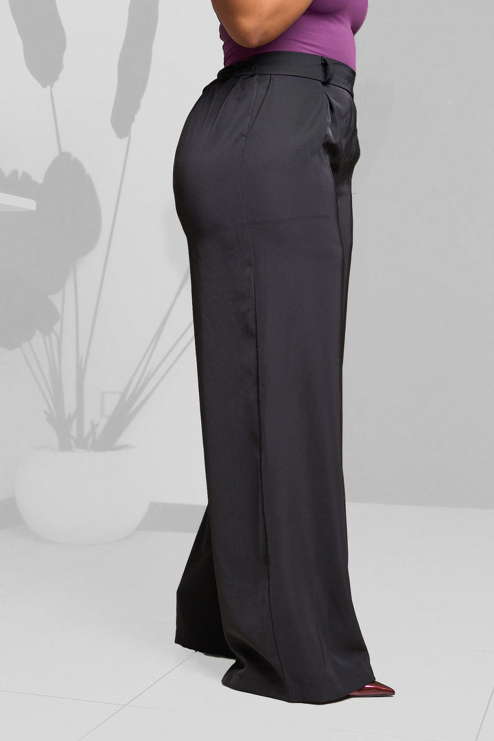 Plainchic Box Pleat Palazzo Pants – Noir Black