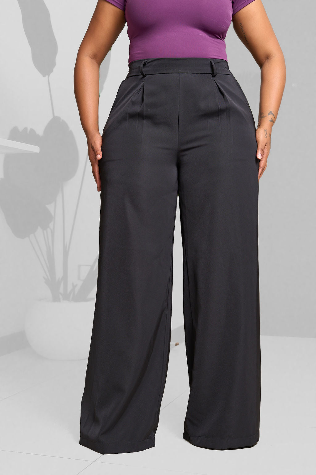 Plainchic Box Pleat Palazzo Pants – Noir Black