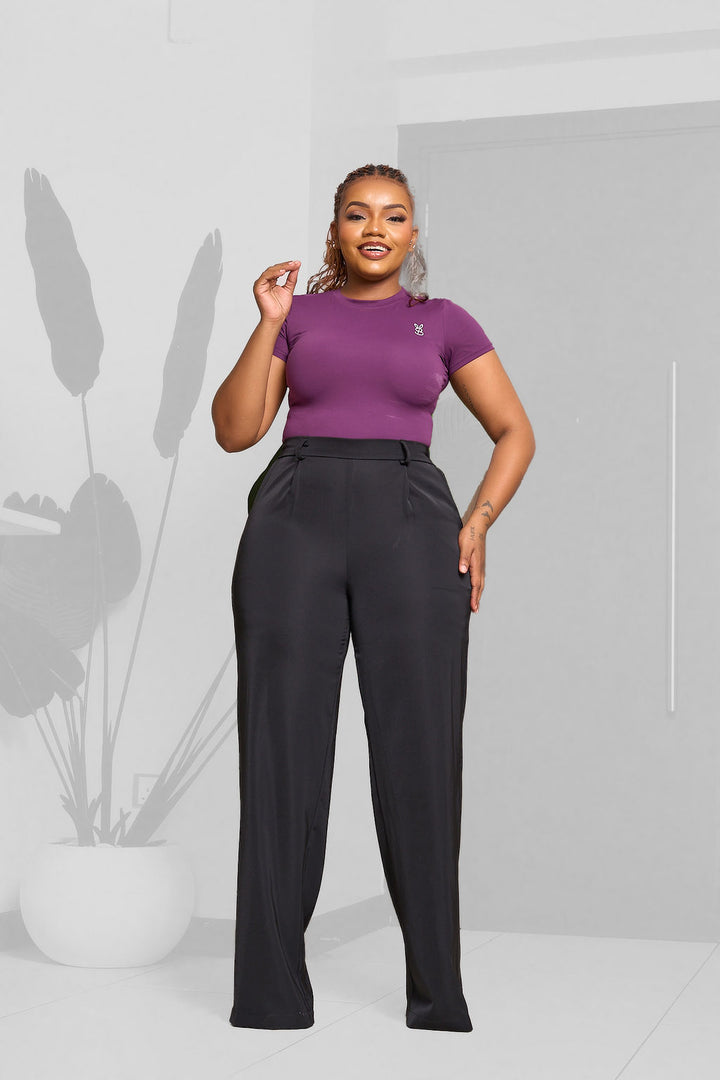 Plainchic Box Pleat Palazzo Pants – Noir Black