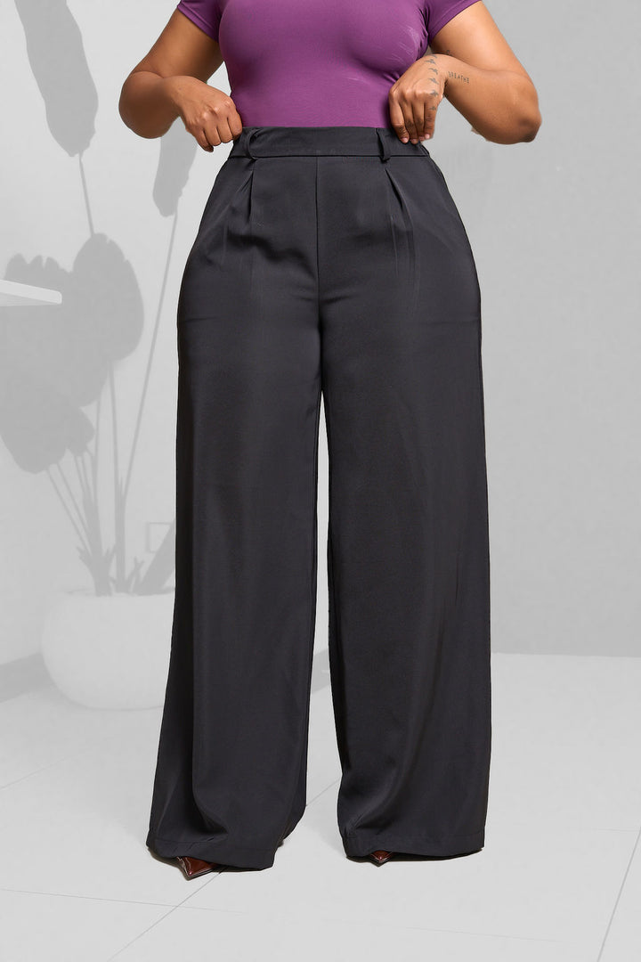 Plainchic Box Pleat Palazzo Pants – Noir Black