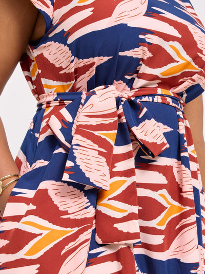 Vivo Basic Cap Sleeve Knee Length Tent Dress - Peach / Maroon Print - Shopzetu