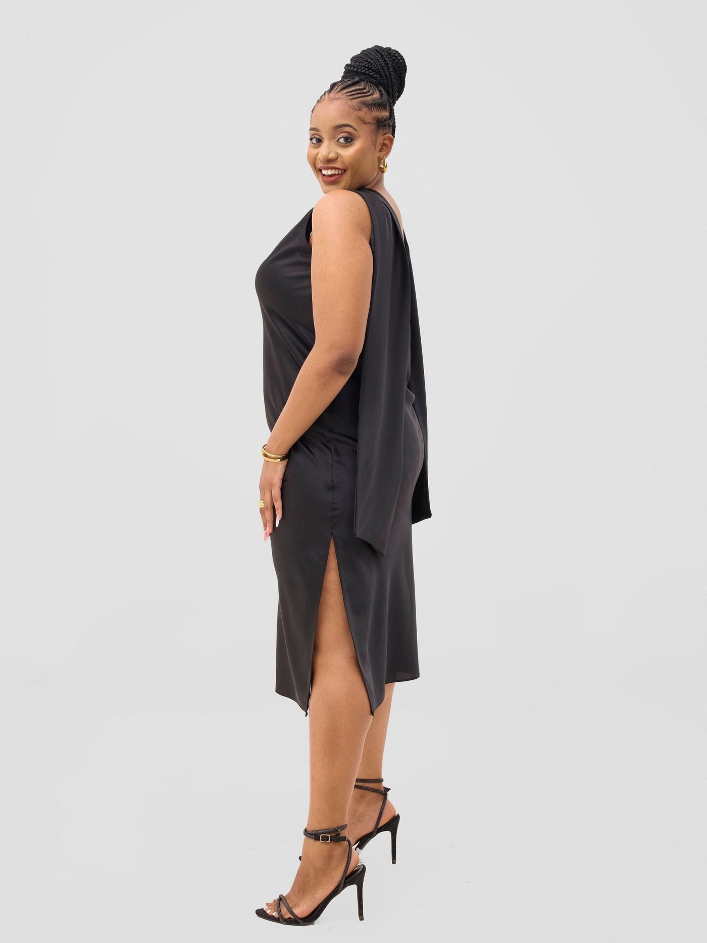 Vivo Yene V Neck Slip Dress - Black - Shopzetu