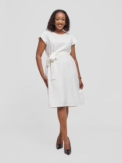 Vivo Muna Cap Sleeved Knee Length Dress - Off White - Shopzetu