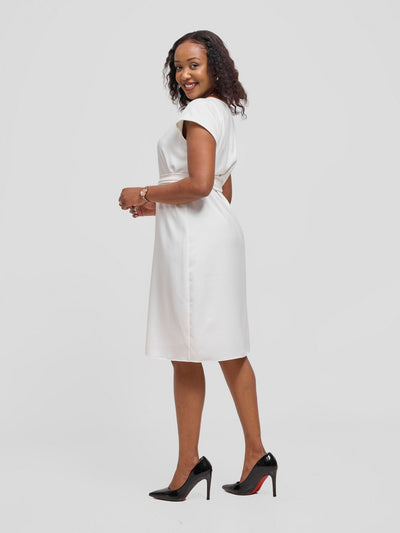 Vivo Muna Cap Sleeved Knee Length Dress - Off White - Shopzetu