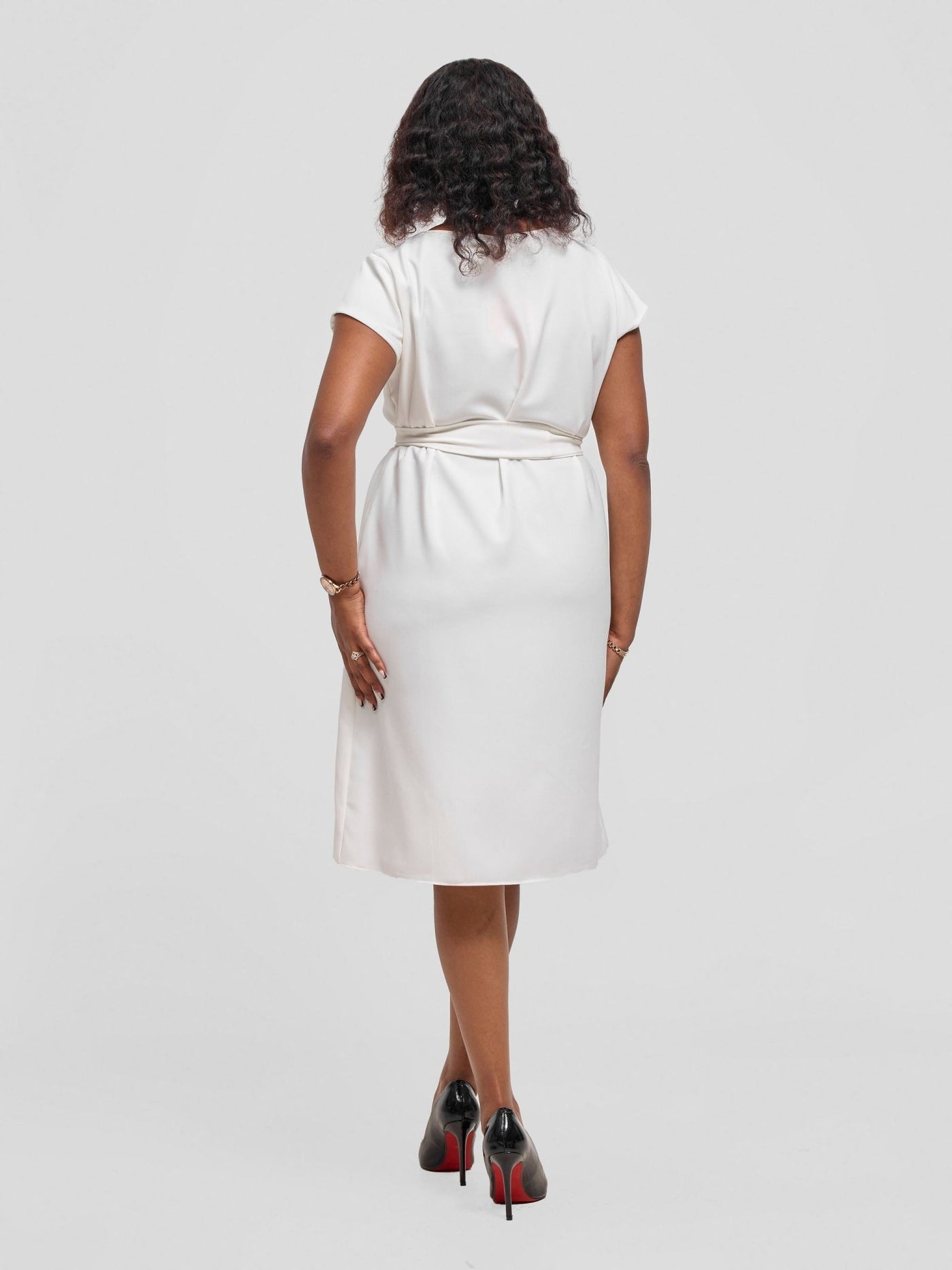 Vivo Muna Cap Sleeved Knee Length Dress - Off White - Shopzetu