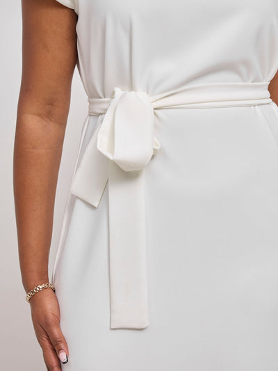 Vivo Muna Cap Sleeved Knee Length Dress - Off White - Shopzetu