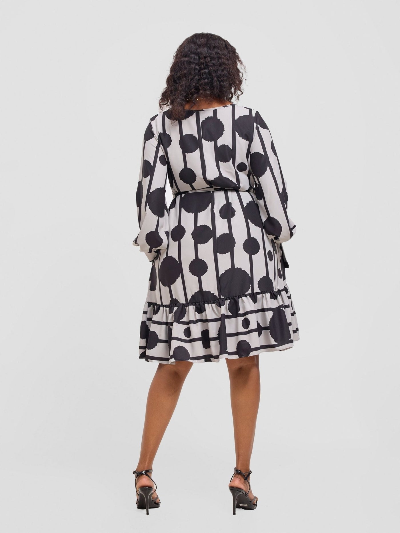 Vivo Serwa Tent Dress - Ash Grey / Black Doti Print - Shopzetu