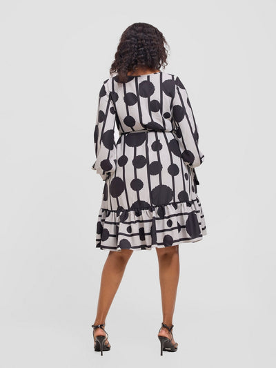 Vivo Serwa Tent Dress - Ash Grey / Black Doti Print - Shopzetu