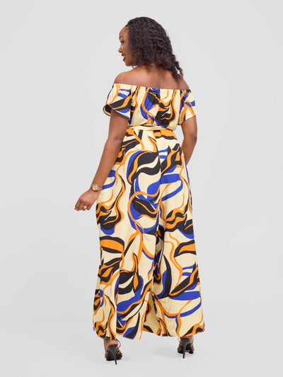 Vivo Dalia Off Shoulder Jumpsuit - Cream / Orange Alia Print - Shopzetu
