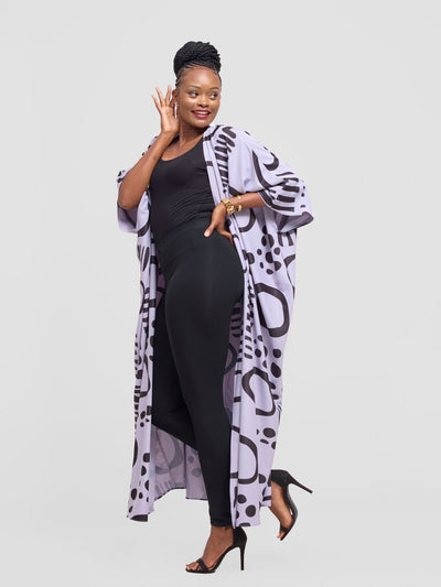 Vivo Ayla Maxi Kimono - Lilac / Black Hawa Print - Shopzetu