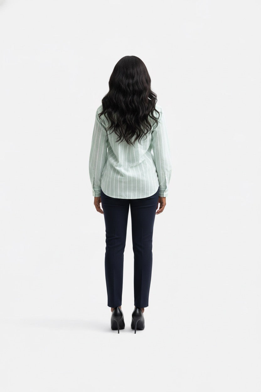 Stylish Sisters Classic Button Down Shirt - Green & White