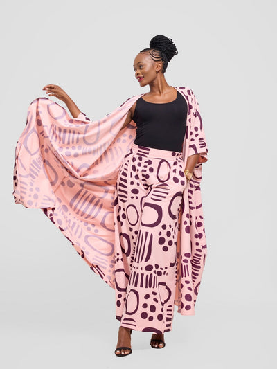 Vivo Ayla Maxi Kimono - Pink / Burgundy Hawa Print - Shopzetu