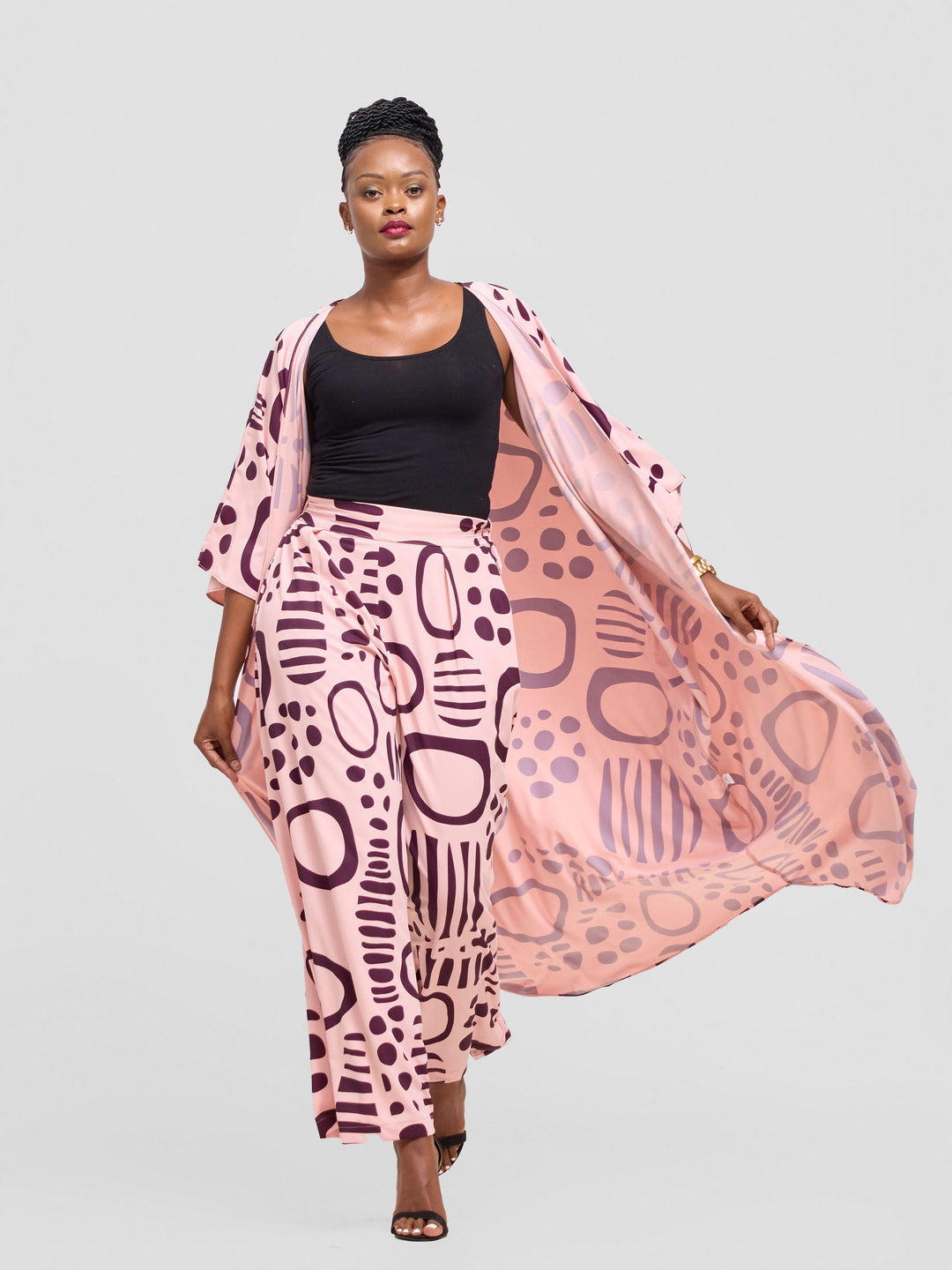 Vivo Ayla Crepe Pants - Pink / Burgundy Hawa Print