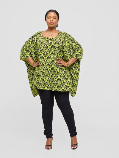 Vivo Liv Wide Crepe Top - Lime / Black Print - Shopzetu